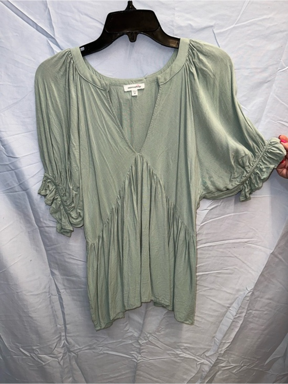 mittoshop Sage Green V-Neck Pleated Blouse